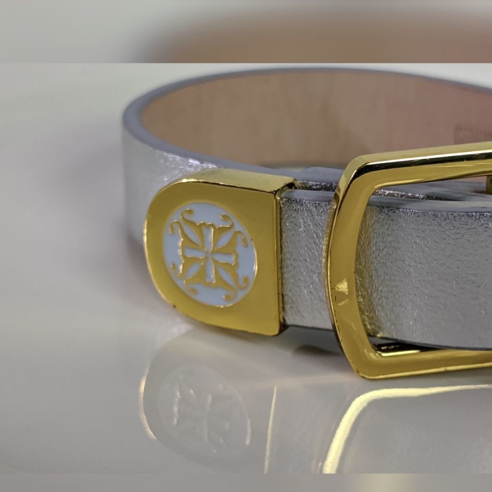 Rustic Cuff Silver Metallic Leather Gold Buckles - image 3